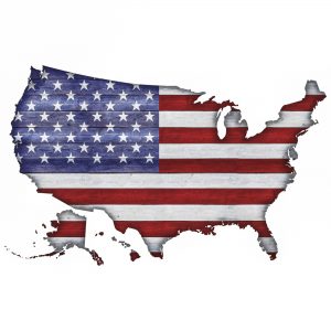 USA Map And Flag On Wood